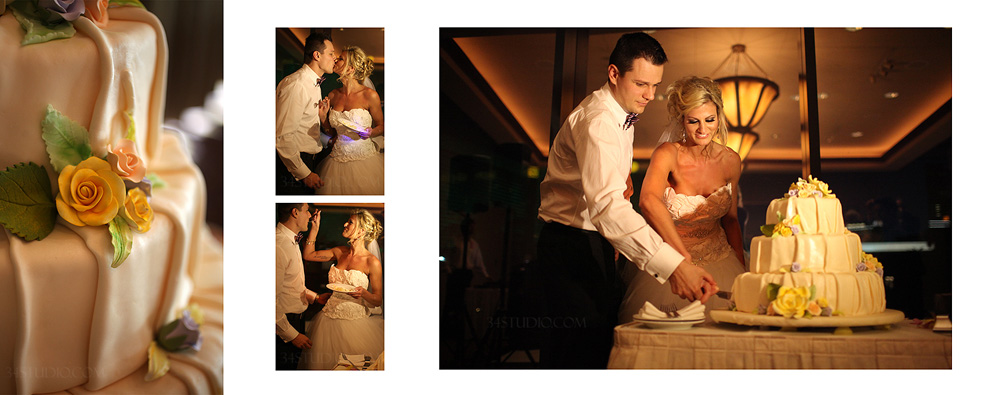 bride and groom cutting the cake at MGM Grand Wedding Reception