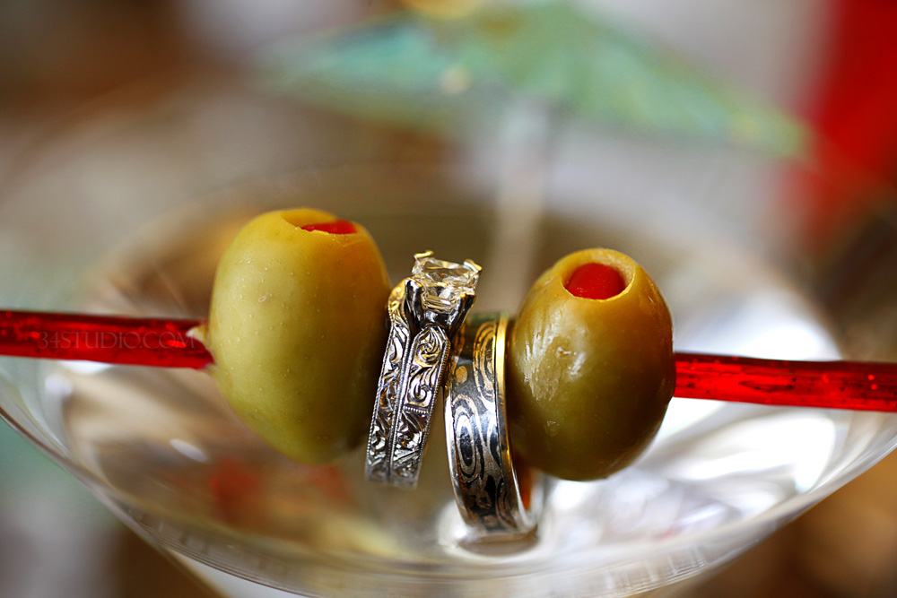 contemporary rings with olives and martini glass